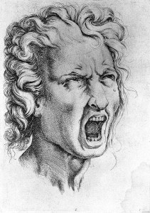 L0013242 Head of a man screaming. Engraving after Michelangelo.